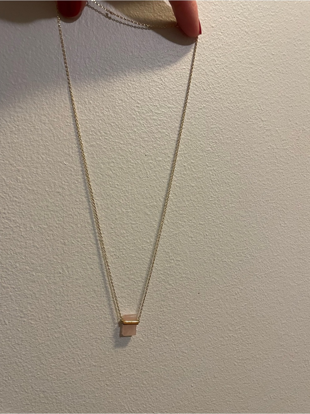 Gold Chain Necklace with Pink Stone Pendant
